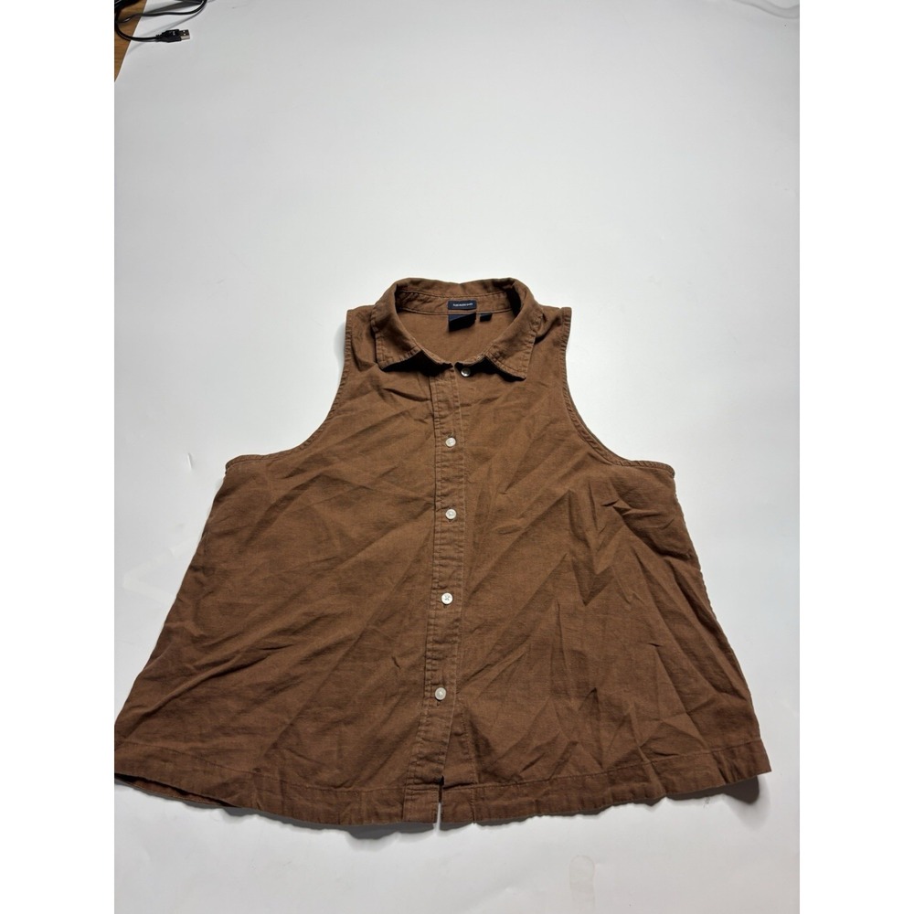 Gap Sleeveless Brown Collared Button-Up Shirt Size S Linen Blend Breezy Boho